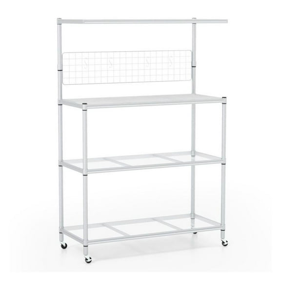 FASCK 4-Tier Bakers Rack on Wheels with Adjustable Shelves, Rolling Kitchen Storage Cart for Pantry Organization