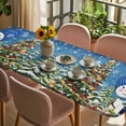 thumbnail image 3 of Blue Snowman Christmas Table Cloths for 8 Foot Rectangle Tables, Xmas Tree Ball Snowflake Winter Patio Waterproof Elastic Fitted Tablecloths, Washable Rectangular Table Cover for Camping, 3 of 8