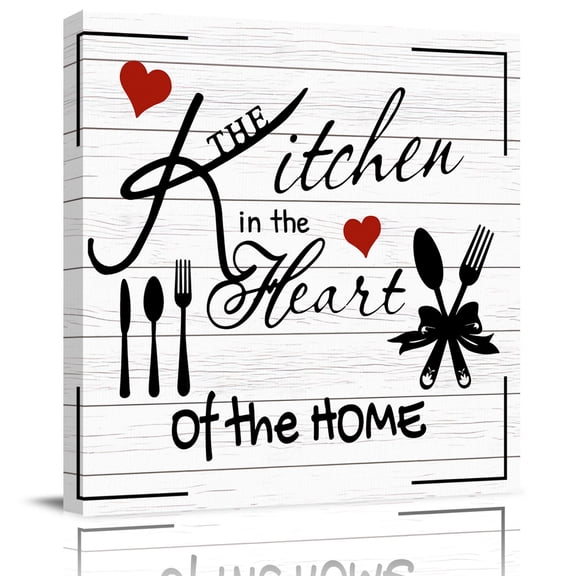 Wall Art Prints, Kitchen Tableware Framed Canvas Prints for Bedroom Living Room Bathroom Office, Red Love Heart Black Words Vintage Gallery Wrap Wall Art Poster for Gifts Home Decor 8"x8"