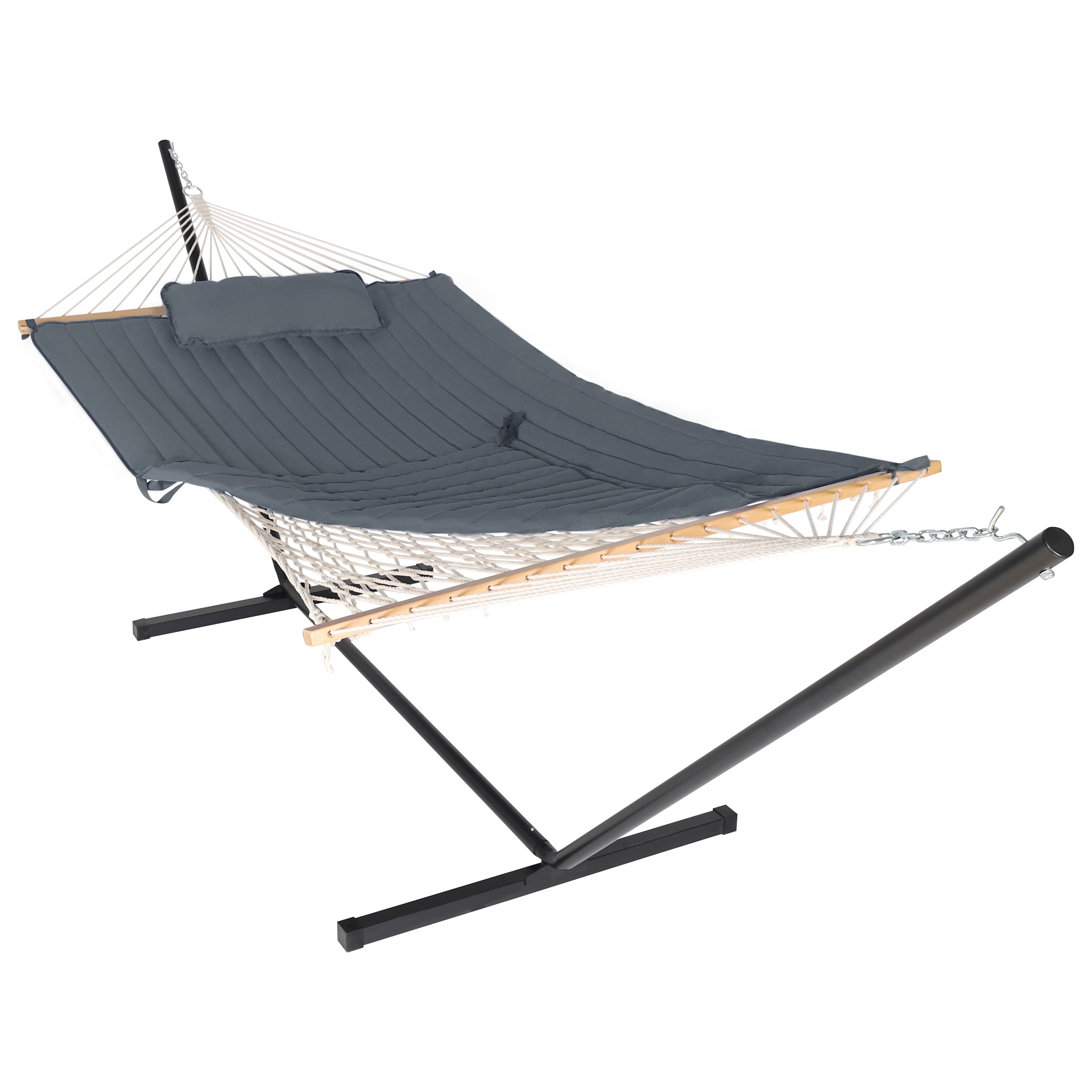 VEIKOUS 450LB Capacity Hammock W/ Metal Stand, Detachable Pillow and Pad for Outdoor, Gray