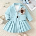 thumbnail image 2 of Gaexia Fall Girls 3 Piece Outfit Long Sleeve Cardigan Knit Sweater Vest with Pleated Skirt Set for Toddler Fall and Winter ,Light Blue,2-3 Years, 2 of 9