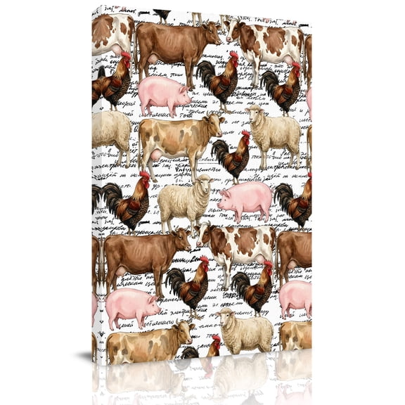 Farm Animals Canvas Wall Art for Living Room, Farmhouse Chicken Cow Sheep Pig Rustic Country Poster Print Painting for Bedroom Office Home Decoration Wall Pictures Prepare To Hang 8"x10"