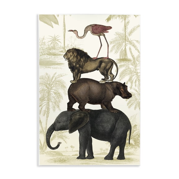 Stupell Industries Jungle Animals Tower Animals Painting Unframed Art Print Wall Art, 10 x 15