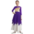 thumbnail image 5 of YIZYIF Kids Girls Bronzing Bodice Tunic Praise Worship Dance Dress Asymmetric Back Zipper Lyrical Contemporary Dance Costume Purple 14, 5 of 7
