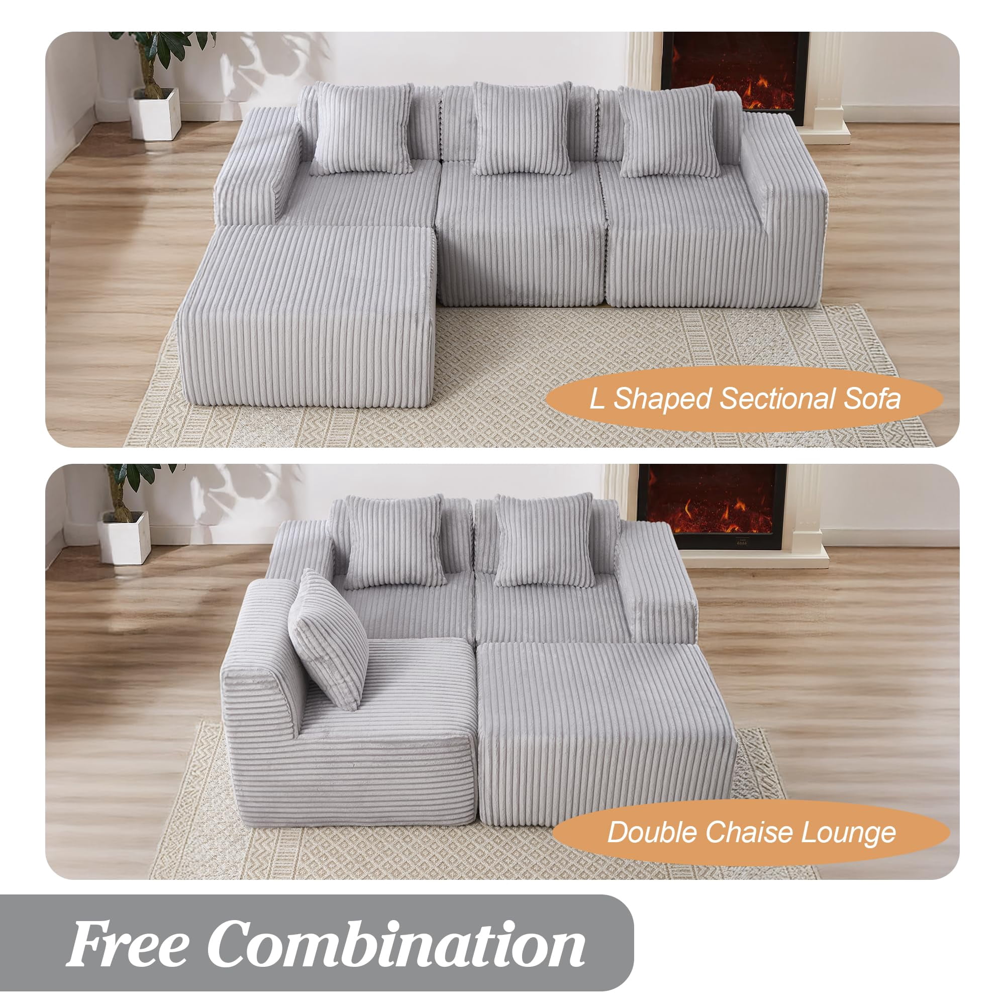 Upholstered Cloud Couch, Modern Minimalist Corduroy Couches for Living Room, Foam-Filled Compressed Sofa,No Assembly Required