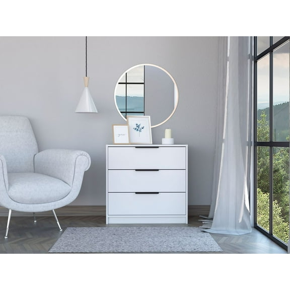 Boahaus Nelly Modern 3-Drawer Dresser, White, for Bedroom
