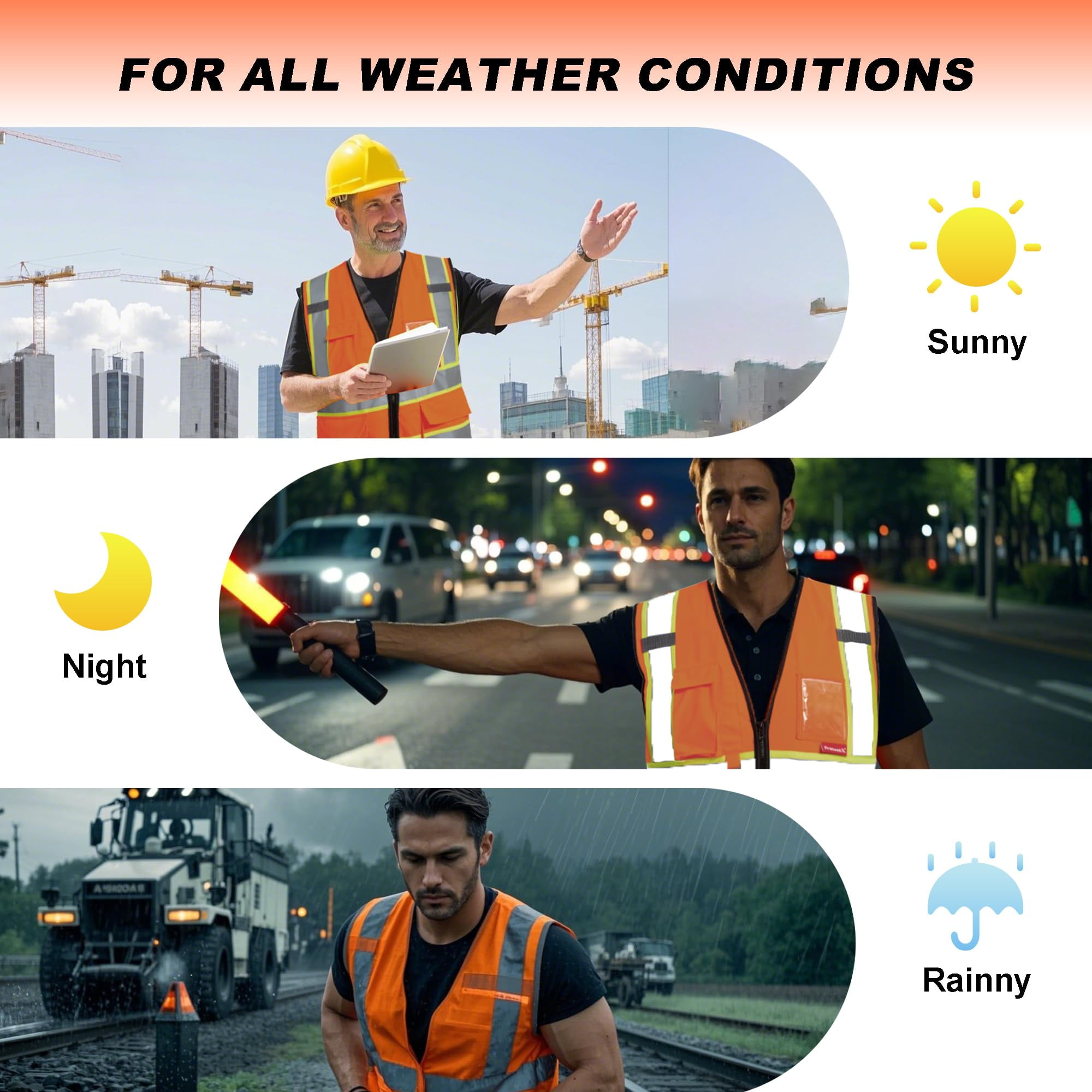 ProtectX Hi Vis Reflective Safety Vest for Men Women High Visibility Construction Work Vest with Pockets Zipper Class 2 Orange Large