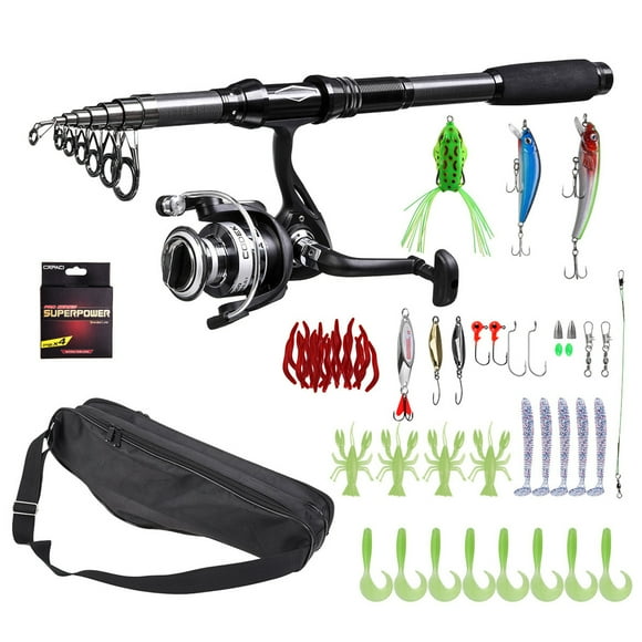 CAPACI Portable Carbon Fiber Telescopic Fishing Rod Set with Spinning Reel, Carry Bag, and Accessories - 5-Piece Kit for 180/210/240/270 Models