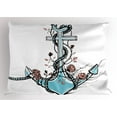 thumbnail image 1 of Anchor Pillow Sham Romantic Boho Design Sketch of an Old Anchor with Roses Black Ink Style, Decorative Standard Size Printed Pillowcase, 26 X 20 Inches, Pale Blue Pale Coral, by Ambesonne, 1 of 2
