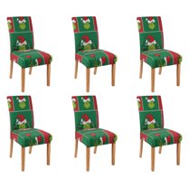 Chair Covers for Dining Room Chairs Stretch Christmas Printed Dining Chair Cover Set Of 6,Washable Elastic Christmas Kitchen Chair Slipcovers,Removable Seat Protector for Home or Party