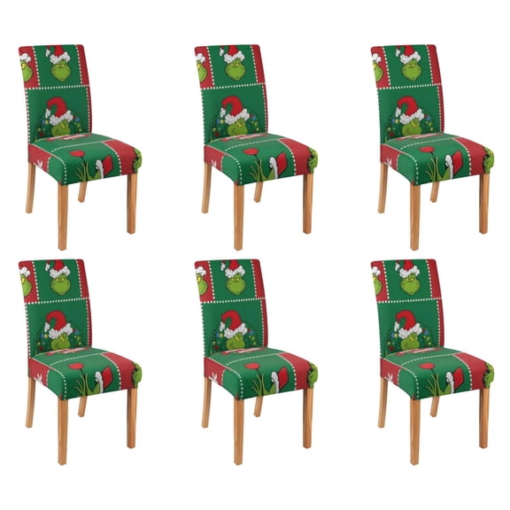 Chair Covers for Dining Room Chairs Stretch Christmas Printed Dining Chair Cover Set Of 6,Washable Elastic Christmas Kitchen Chair Slipcovers,Removable Seat Protector for Home or Party