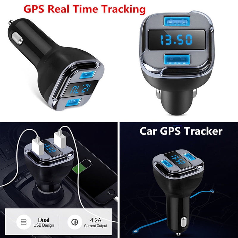 Car GPS Tracker Locator Real Time Tracking Dual USB Car Charger Voltmeter Displa 