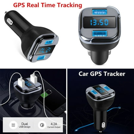Car GPS Tracker Locator Real Time Tracking Device Dual USB Car Charger