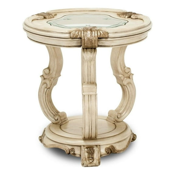 Michael Amini Platine de Royale Wood Chairside End Table - Champagne Ivory
