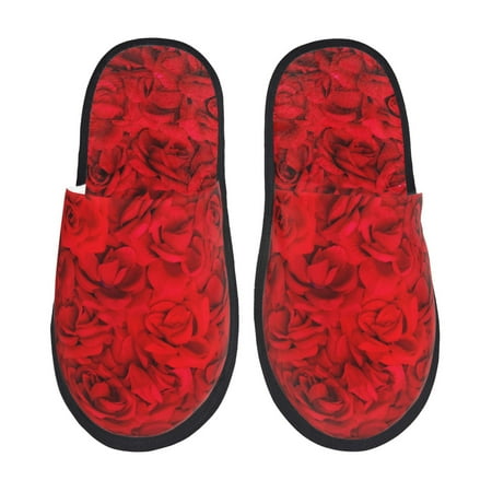 Balery Red Rose Slient Indoor Furry Fleece Comfort House Shoes Soft Non-Slip Home Shoes Cotton slippers House Slippers-- Medium