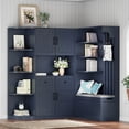 thumbnail image 2 of 66'' Entryway Hall Tree and Storage Cabinet, Multifunctional Left-right Combination Hall Cabinet with Shelf and 4 Hooks, Storage Cabinet/ Hall Tree 2 in 1 for Mudroom, Hallway, Living Room, Blue, 2 of 9