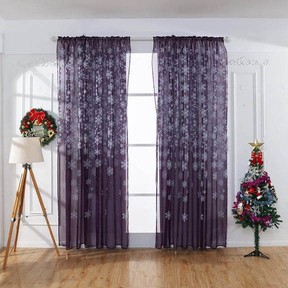 1Pcs Curtain 1Pcs Christmas Snowflake Curtain Tulle Window Treatment Voile Drape Valance