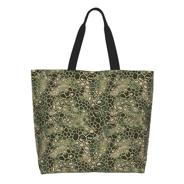 Balery Green Snake Skin Bolsa Tote Estilo Estético con Cremalleras, Bolsa de Hombro, Bolsa de Compras Grande y Plegable