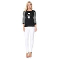 thumbnail image 4 of Yemak Women's 3/4 Striped Sleeve Round Neck Cat Design Knitted Sweater Pullover MK8249-BLK/IVR-S-BD, 4 of 4