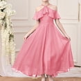 thumbnail image 4 of ZHOGXU Kids Elegant Solid Color Dresses For Girls Flutter Sleeve Halter Neck Ruffled Formal Gown Birthday Party Outfit, 4 of 9