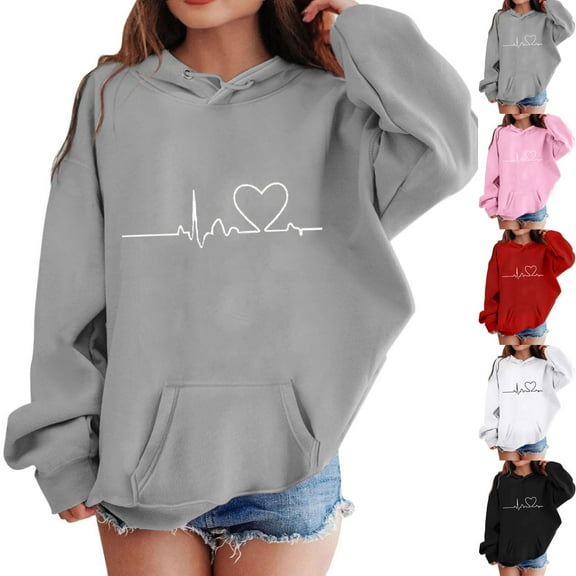 Jinhomg Little Girls Hoodies Toddler Cute Heart Print Sweatshirt Kids Loose Comfy Out Wear Tops with Pocket Clearance Items for Women Red 9 Years