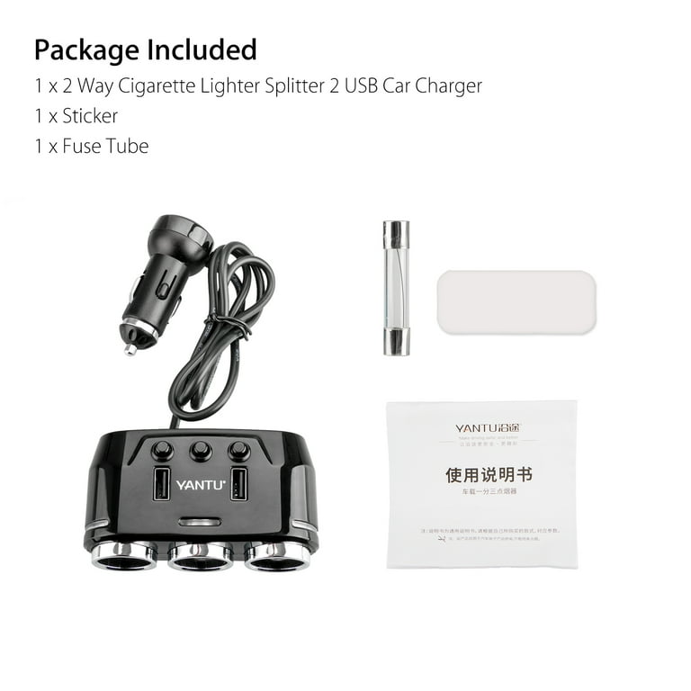 cigarette lighter usb splitter Tsv 3Way Cigarette Lighter Socket Splitter Power Adapter Dual USB Car Charger 12/24v, Black