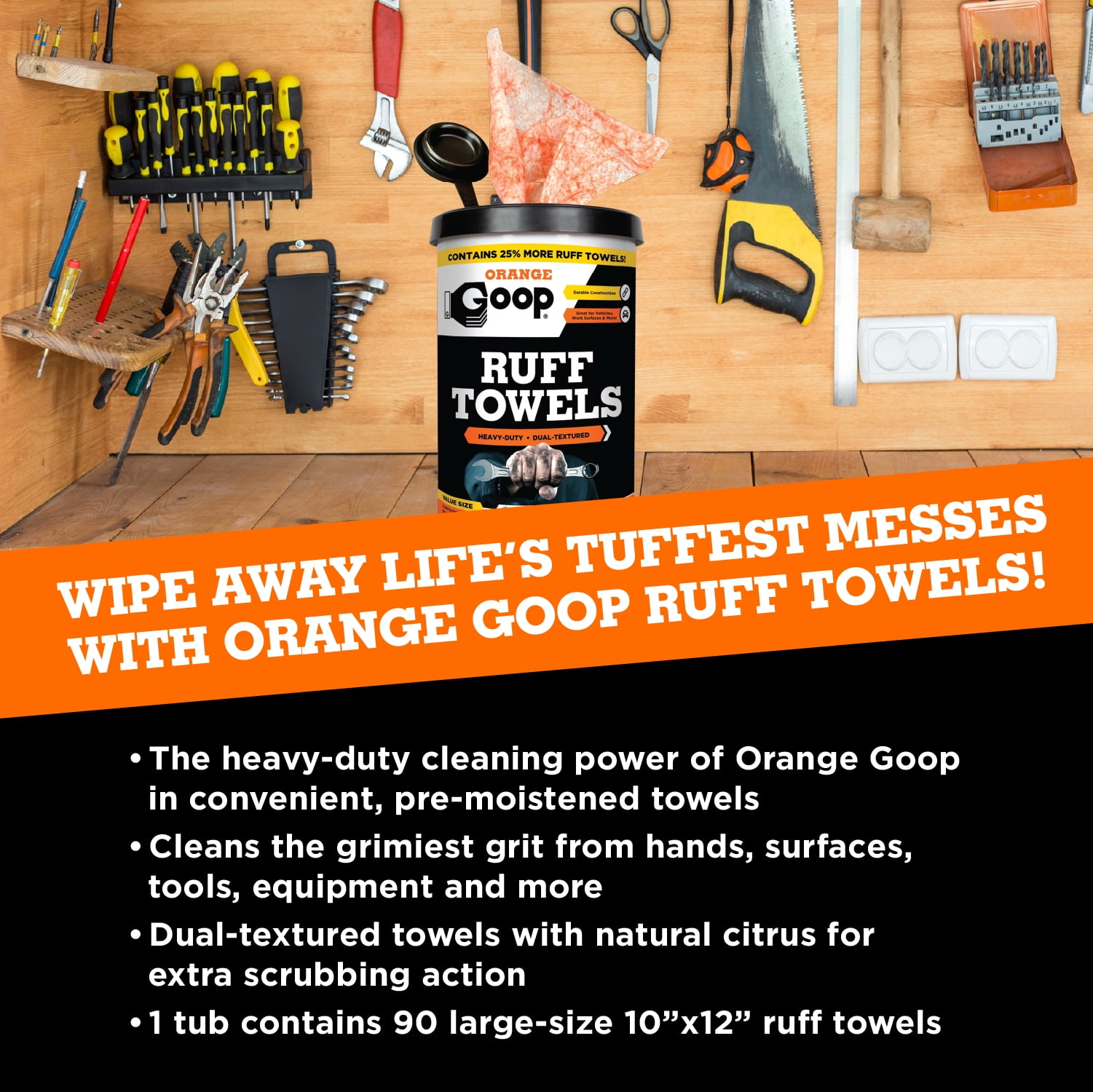 GOOP Orange Multi-Purpose Waterless Hand Cleaner Ruff Towels