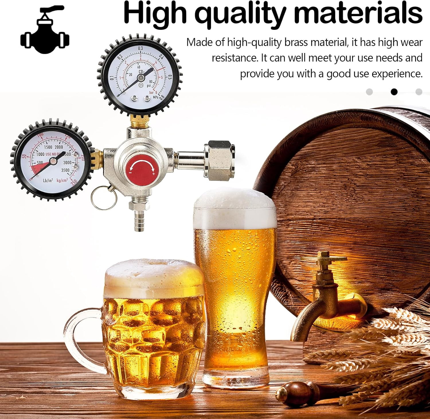 AWINQQY CO2 Regulator, Beer Tap System Regulator with 2 Gauges Adjustable CO2 Regulator W21.8 x 1/14 Inch Connection CO2 Regulator for Beer Brewing Beer Dispenser