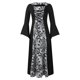 thumbnail image 1 of Womens Halloween Costumes 2024 Cosplay Gothic Dresses Retro Literary Long-sleeved Lace-up Waist Hooded Large Swing Dress Printed Dress, 1 of 3