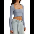 thumbnail image 1 of Top Corto Básico Informal Ajustado con Doble Forro, Cuello Cuadrado y Larga para Mujer Azul XL, 1 of 8