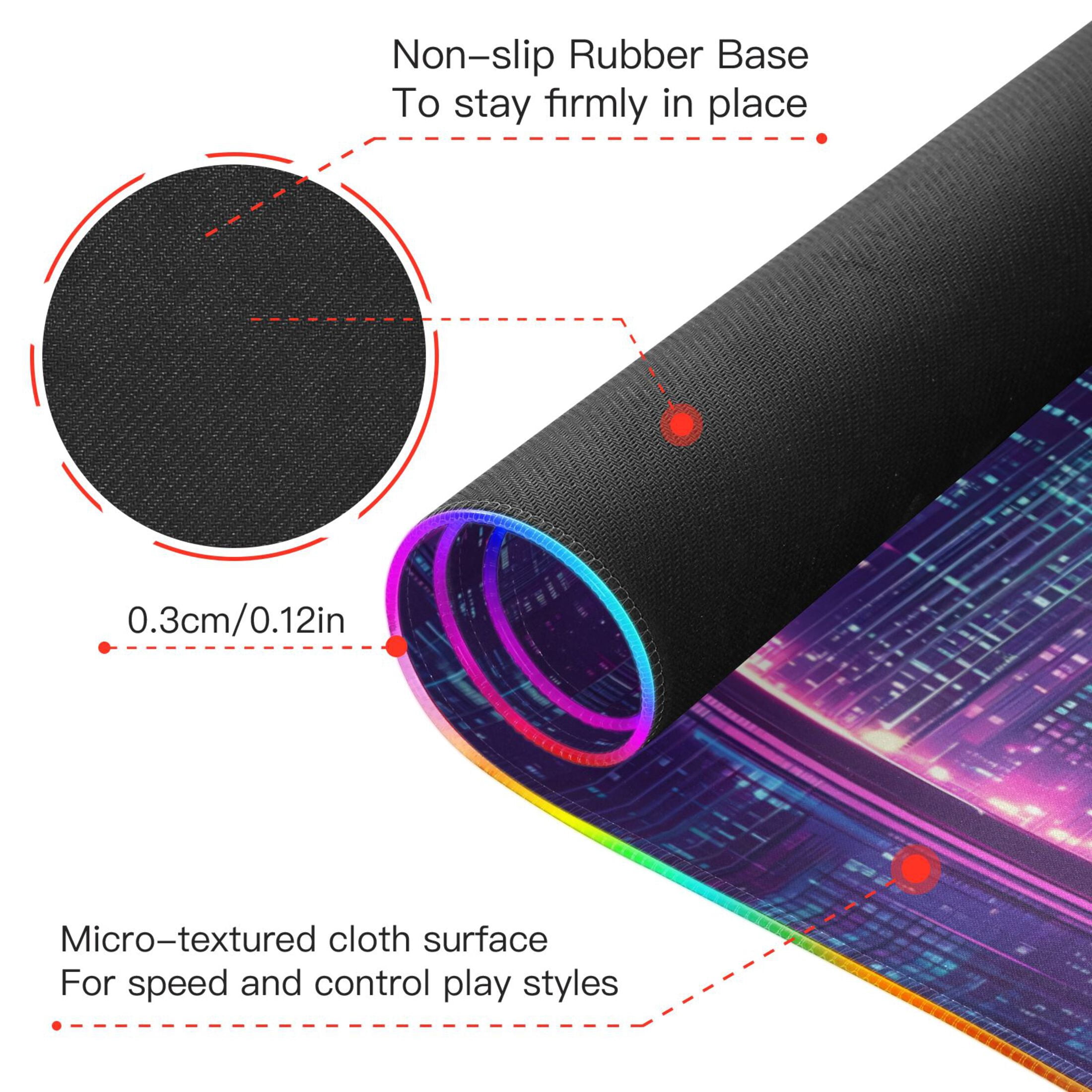 Large RGB Gaming Mouse Pad Led Glowing Mousepad Non-Slip Rubber Base 13 Light Modes 35.4x15.7 Cyberpunk City at Night