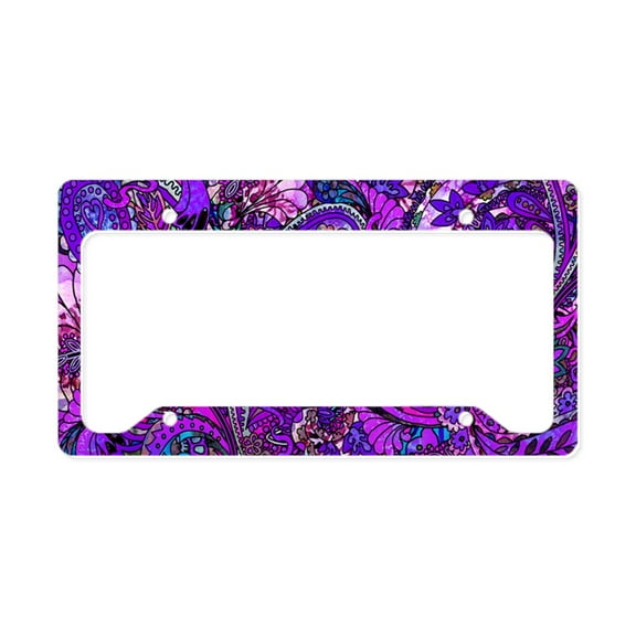 CafePress - Extra Wild Paisley Purple License Plate Holder - Aluminum License Plate Frame, License Tag Holder