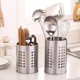 thumbnail image 4 of Stainless Steel Kitchen Utensil Holder Flatware Cylinder Silverware Draining Organizer Drying Rack with Round Drain Holes for Forks, Knives, Spoons, Chopsticks, Large, 4 of 6