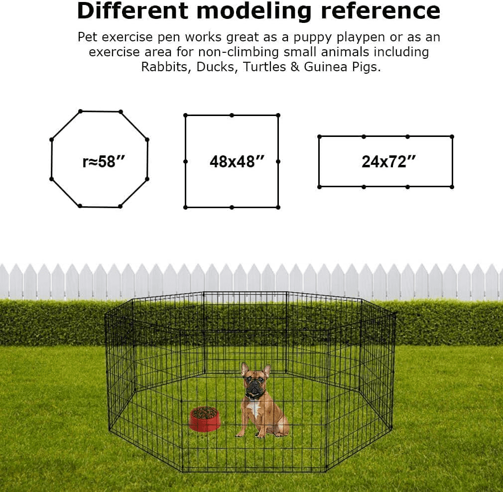 BORGEBY 24" Dog Pen Playpen, 8-Panel Portable Metal Exercise Pen for Small Pet, Indoor Outdoor  Folding Pet Fence Black
