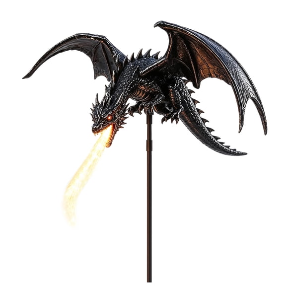 DVKOVI Solar Dragon Spitting Fire Garden Statues Outdoor Lights Decor Resin Dragons Figurine with LED Light