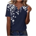 thumbnail image 2 of HOMBOM T-Shirts for Women Summer Graphic Tees Henley V Neck Short Sleeve Floral Casual Dark Blue Ladies Tops, 2 of 7
