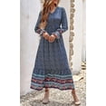 thumbnail image 2 of Robe Maxi à Manches Longues pour Femmes - Robe Longue Décontractée à Col en V avec Boutons et Imprimé Floral Boho pour l'Automne, 2 of 6