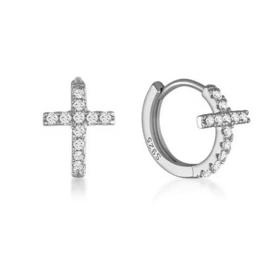 Sterling Silver Cross Hoop Earrings for Women Cubic Zirconia Huggie Earrings Stud Earrings Jewelry Gifts