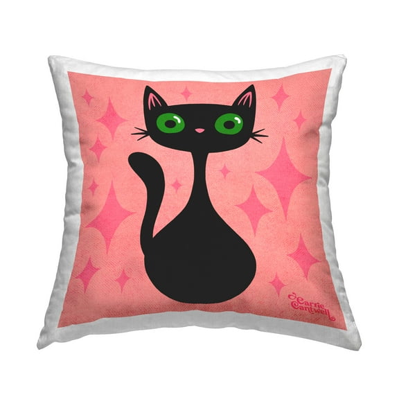 Stupell Industries Modern Black Cat Decorative Printed Throw Pillow Design by Carrie Cantwell
