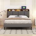 thumbnail image 2 of Upholstered Bed Frame with Storage Headboard, Sensor Light and a Set of Sockets and USB Ports,Linen Platform Bed Frame with Wood Slats Support, No Box Spring Needed, Fast Assembly, 2 of 7