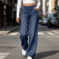 thumbnail image 5 of Vynhevius Women's Denim Jeans Solid Straight Leg Multi Pockets Elastic Waist Long Trousers, 5 of 7