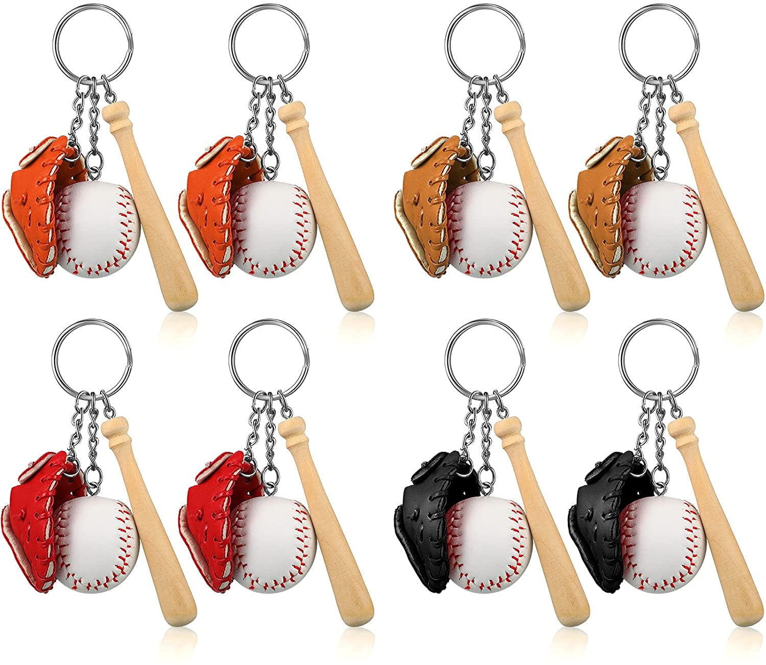 8 Pieces Mini Baseball Keychains Three-piece Baseball Gloves Wooden Bat Keychain Baseball Sports Keychain for Car Keys Backpack Decoration Athletes Souvenir Sports Party Favors