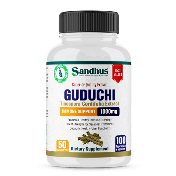 Sandhu's Guduchi 1000mg, Herbal Supplement for Immune & Liver Health, Offers 100 Veggie Capsules