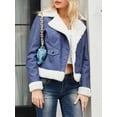 thumbnail image 3 of FEORJGP Women Leather Zip up Fleece Jacket Long Sleeve Lightweight Coat Casual Thick Cardigan Lapel Plush Outwear Slim Fit Windbreaker Fashion Cool Clothes for Streetwear Winter, 3 of 9