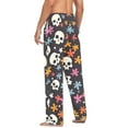 thumbnail image 6 of Cotton Mens PJ Pajama Pants Bottoms Waistband Sleepwear with Pockets Skulls and Flower, 6 of 7