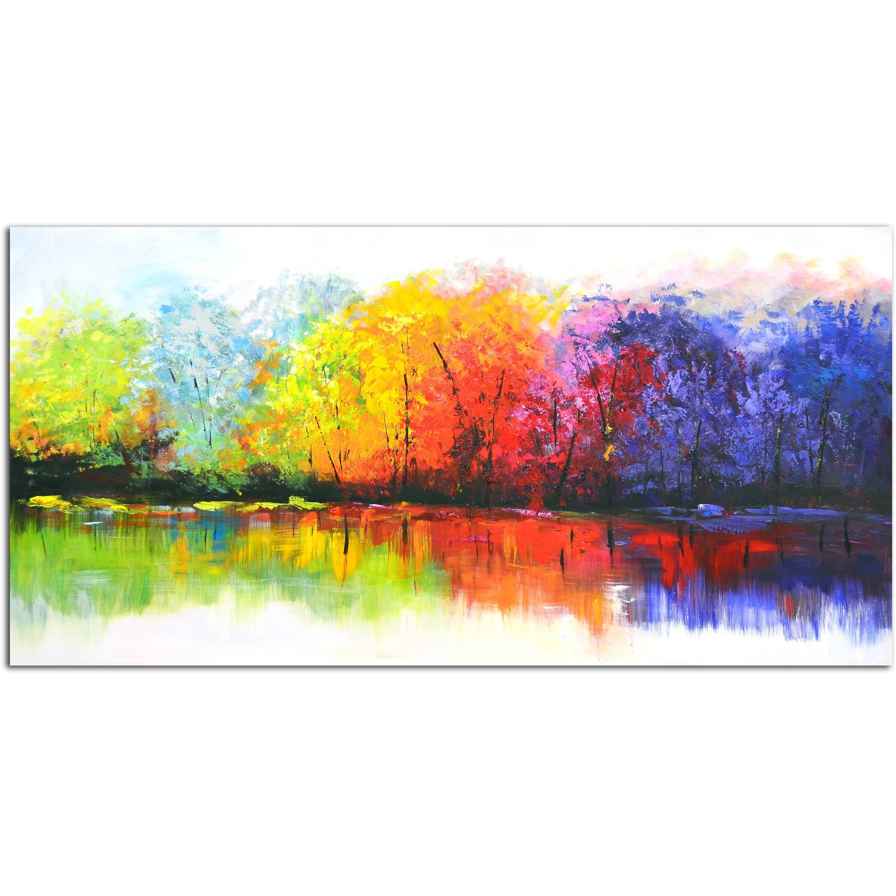 Omax Decor M 3128 Reflective Rainbow Trees Original Oil Painting