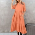 thumbnail image 3 of XVJRHAK Women's Spring/Summer Cotton Mid Season Long Sleeve Long Button Dress (Orange,L), 3 of 5