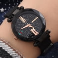 thumbnail image 3 of Reloj de pulsera de cuarzo con correa de malla y esfera redonda con destello de estrella colorida para hombres con estilo (negro), 3 of 4