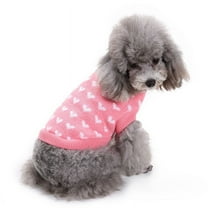 Dog Knitted Sweater Heart Puppy Sweater Warm Soft Pet Holiday Clothes for Small Cats and Dogs - Pink,XS