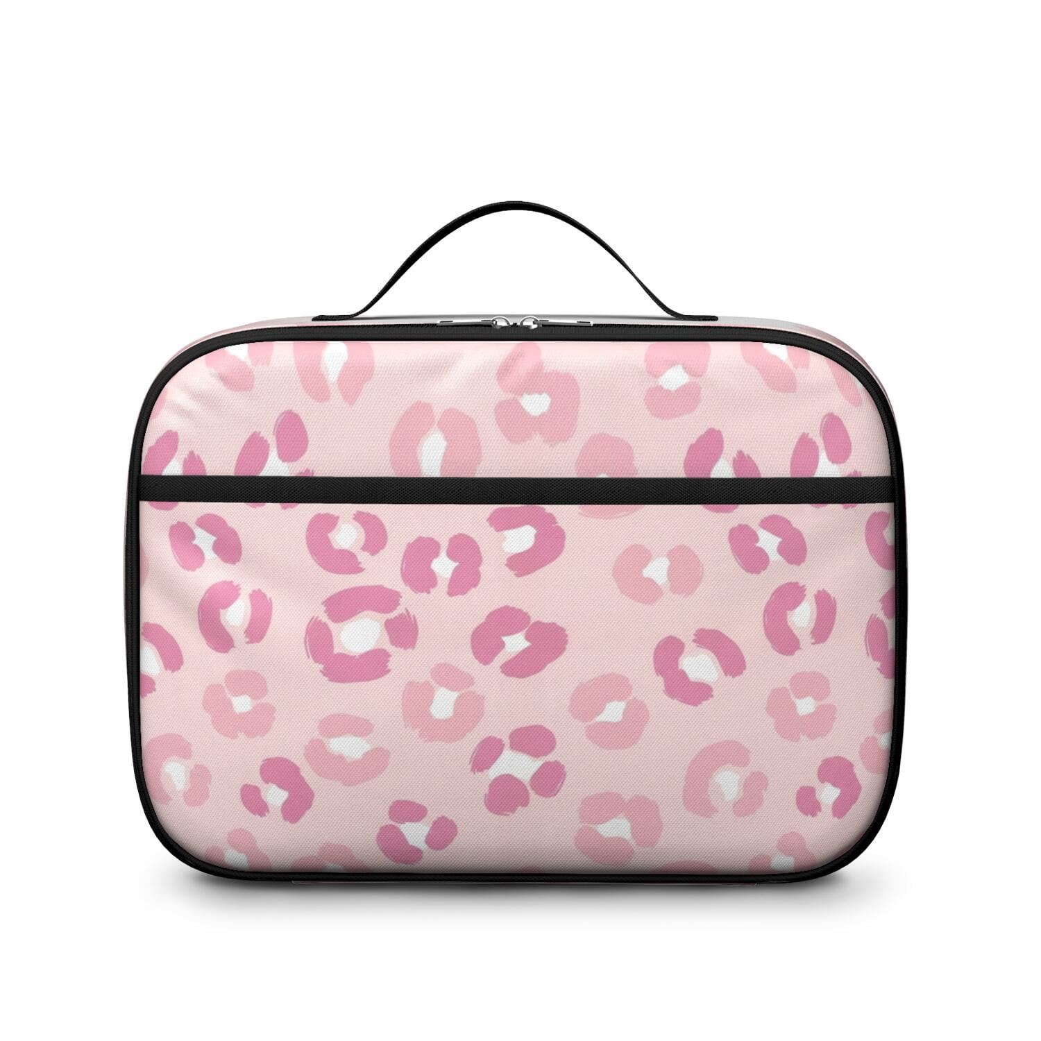Pink Leopard Print Insulated Lunch Bag Teens,Bento School Lunch Bag for Teens for Work,Picnic or Travel 10.6x7.7x4.3 Inches,12 Can Capacity